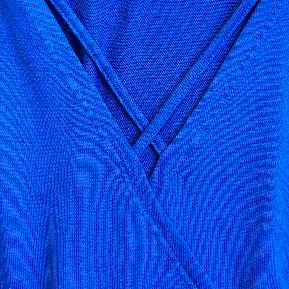 DC Jeans Blue Peekaboo Shoulder Criss Cross V-Neck Shirt Size XL Festival Casual - Picture 4 of 10